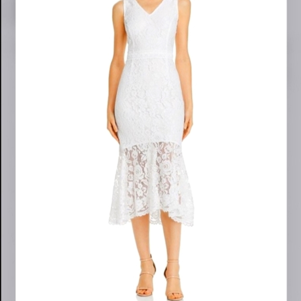 Nannette LePore Midi Mermaid Dress Optic White SOUTACHE LACE NUPTIAL EVENTS